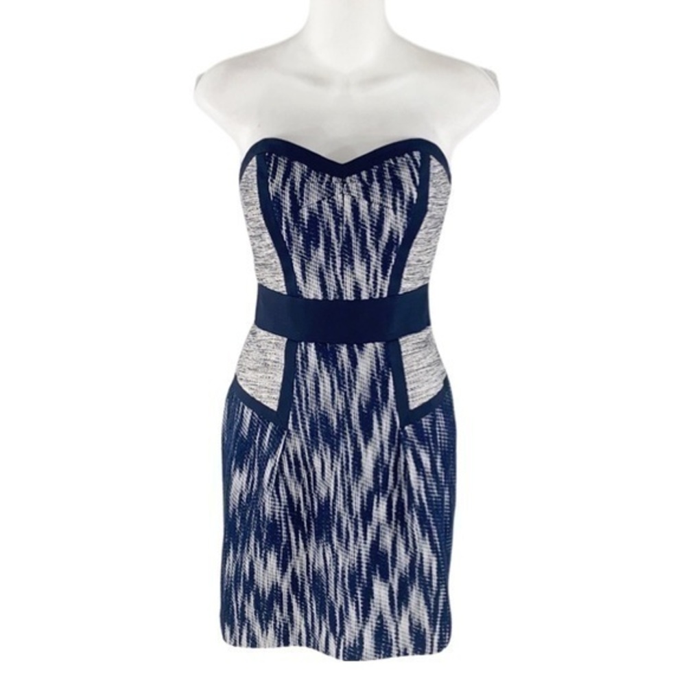 Milly of New York Strapless Boulce Sweetheart Navy White Sheath Dress 2